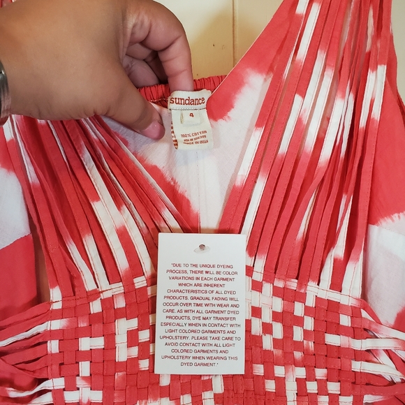 Sundance Island Rhythms Red Orange Tie Dye Fringe Midi Dress NWT Size 4 - Picture 3 of 12